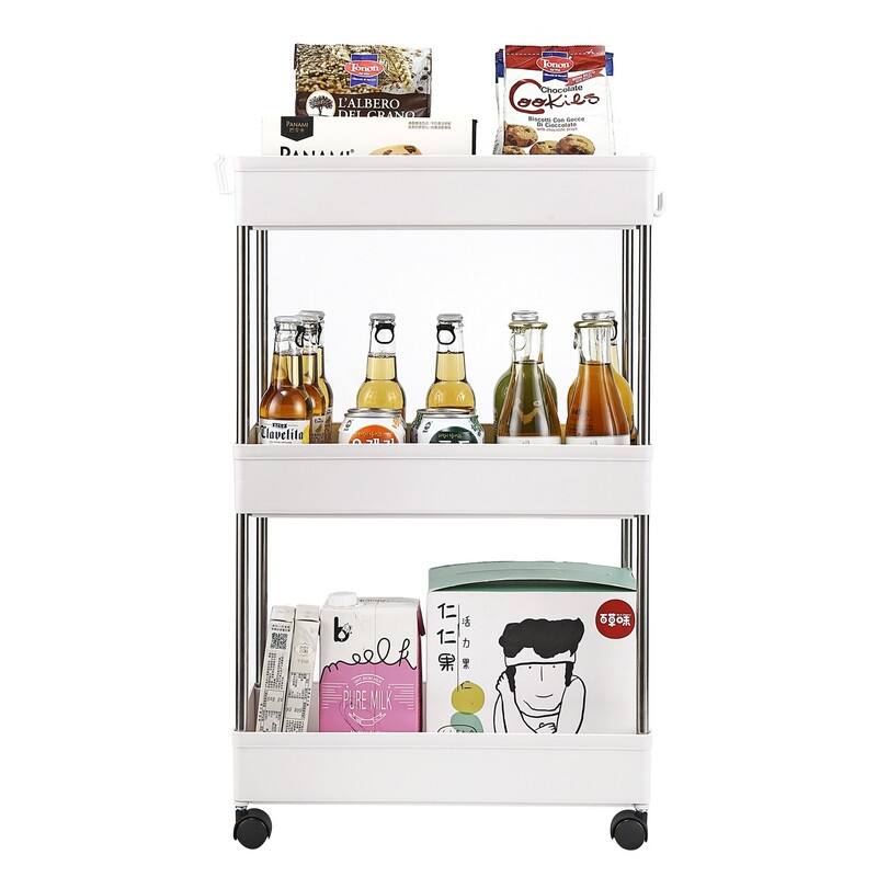 3-Layer Plastic and Stainless Steel Mobile Storage Cart for Kitchen, Bathroom, Narrow Place