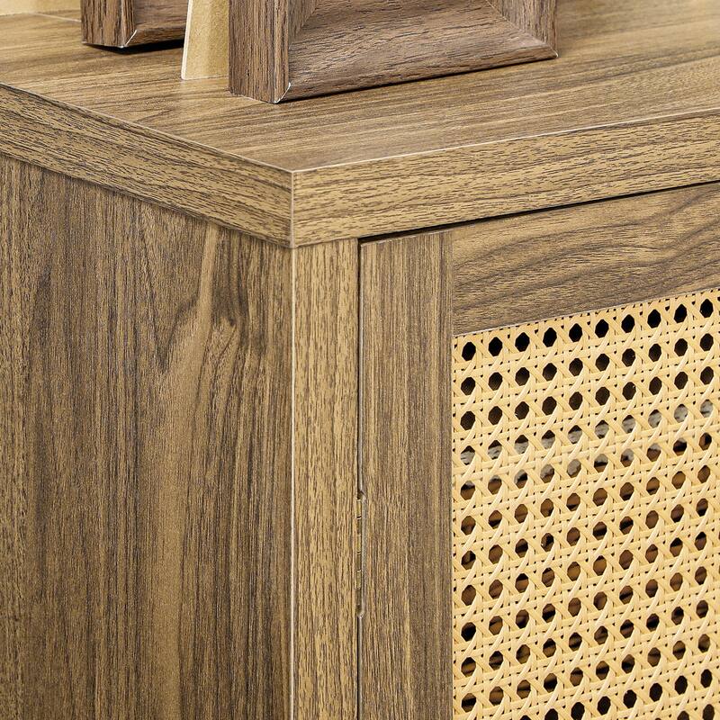 Sideboard Buffet Cabinet with Rattan Doors, Brown