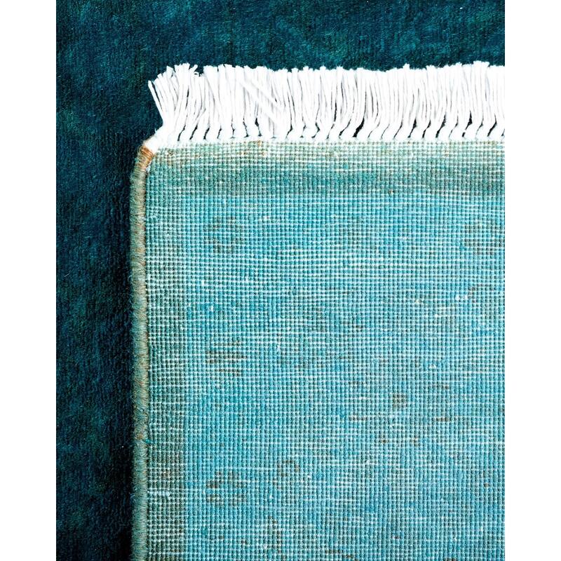 Overton Hand Knotted Wool Vintage Inspired Modern Contemporary Overdyed Blue Runner Rug - 3' 2" x 19' 10"