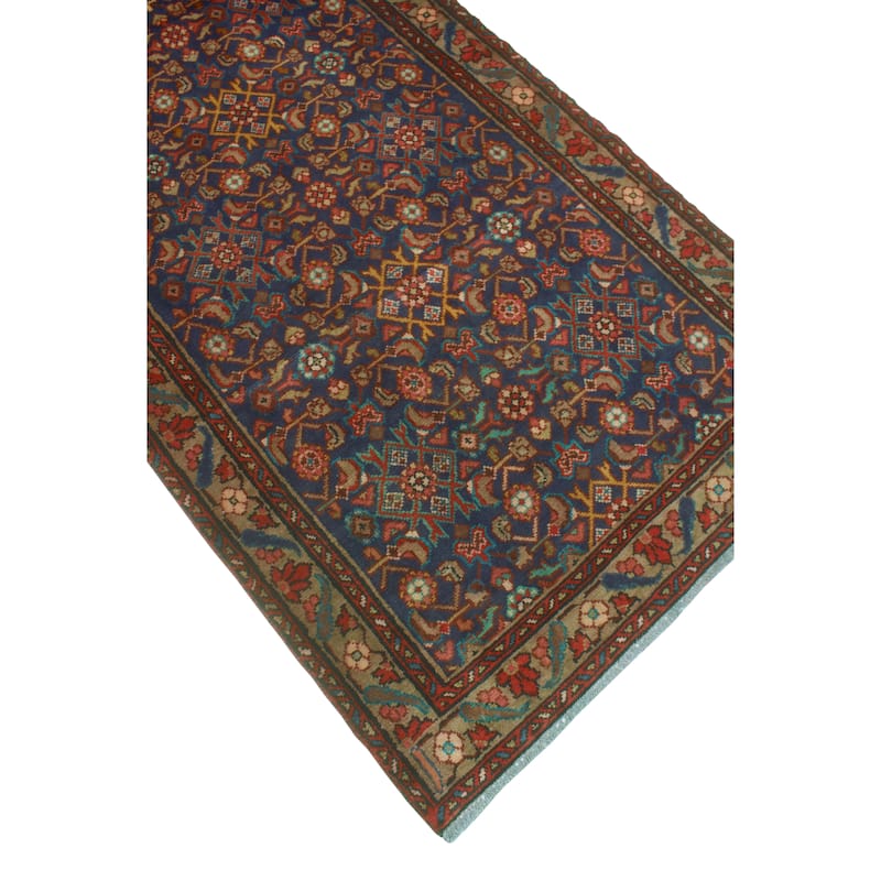 Fine Vintage Distressed Adken Navy/Brown Runner - 3'3" x 9'10"