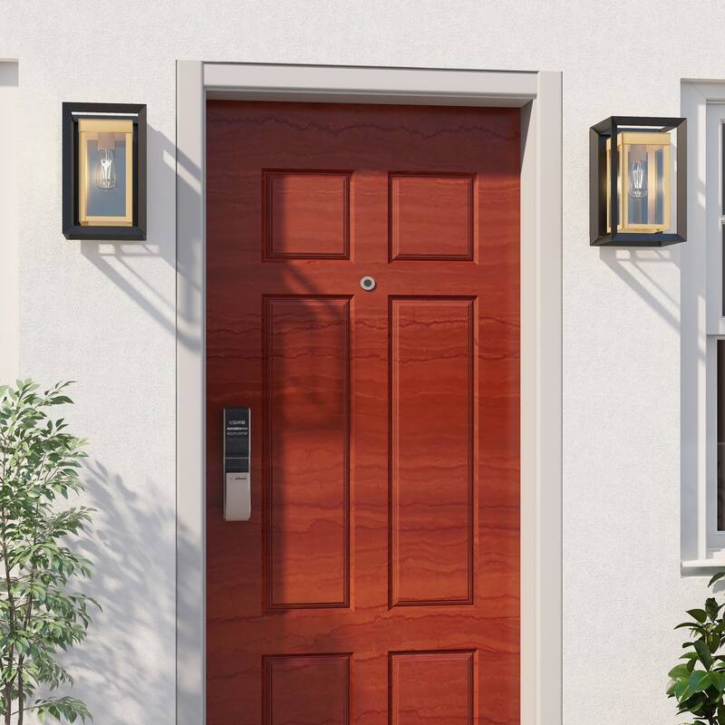 2PK-1 Light Outdoor Wall Lantern with Clear Glass - Black & Golden