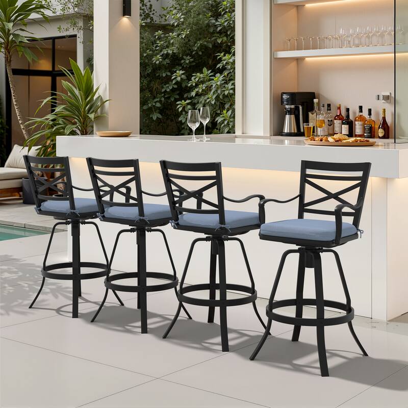 Outdoor Indoor Patio Bar Stools Aluminum Swivel Bar Chair with Sunbrella Cushion