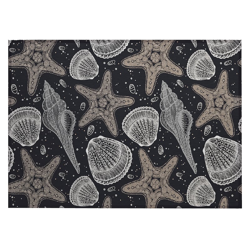 Indoor/ Outdoor Surfside Starfish Shells Washable Rug New - Midnight - 1'8" x 2'6"