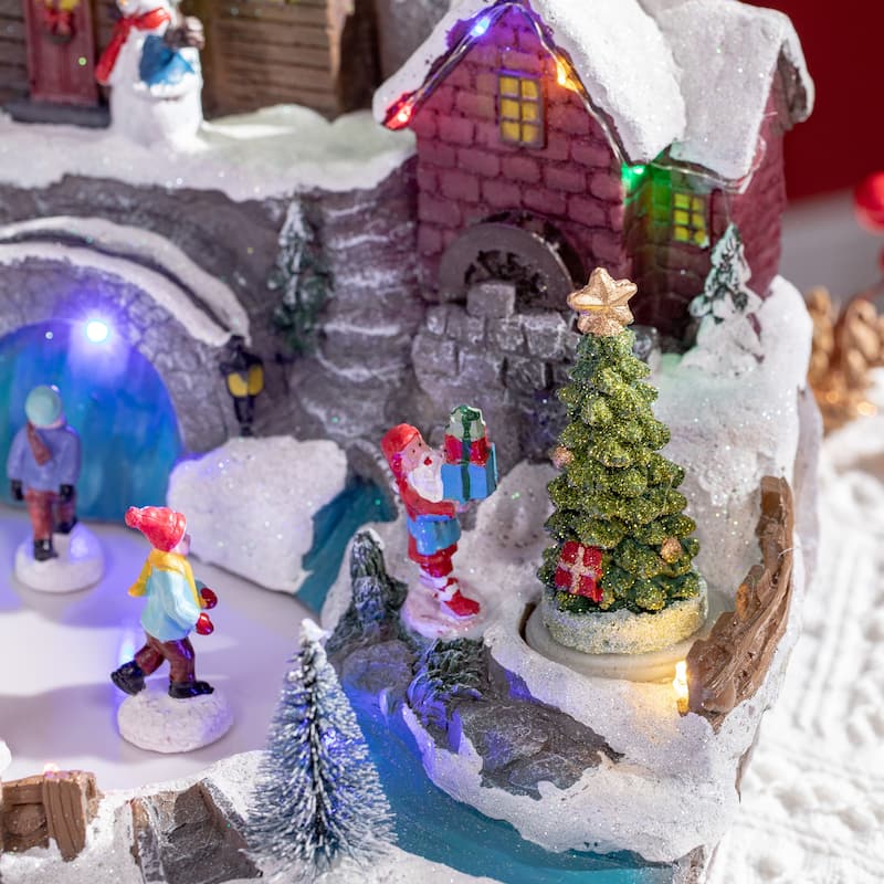 HOMCOM Christmas Village, Skating Pond Animated Winter Wonderland Set with Multicolored LED Light