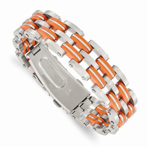 Chisel Stainless Steel Brushed Orange Rubber 8 Inch Bracelet