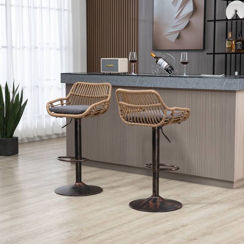 Modern Swivel Bar Stools Set of 2 Adjustable Counter Height Chairs with Footrest for Kitchen, Dining Room