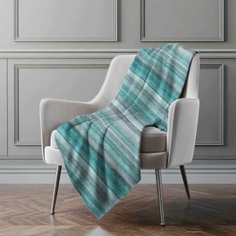 Premium Machine Washable Ombre Stripe Sherpa Throw Blanket - Teal - 4'2" x 5'10"