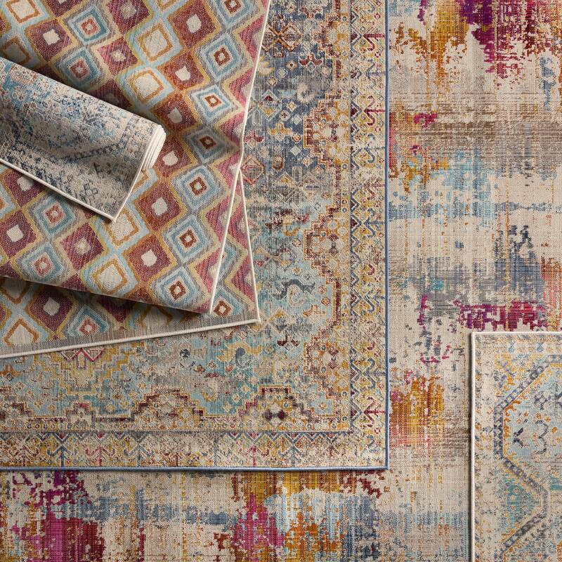 Vidame Indoor/Outdoor Abstract Multicolor/ Fuchsia Rug