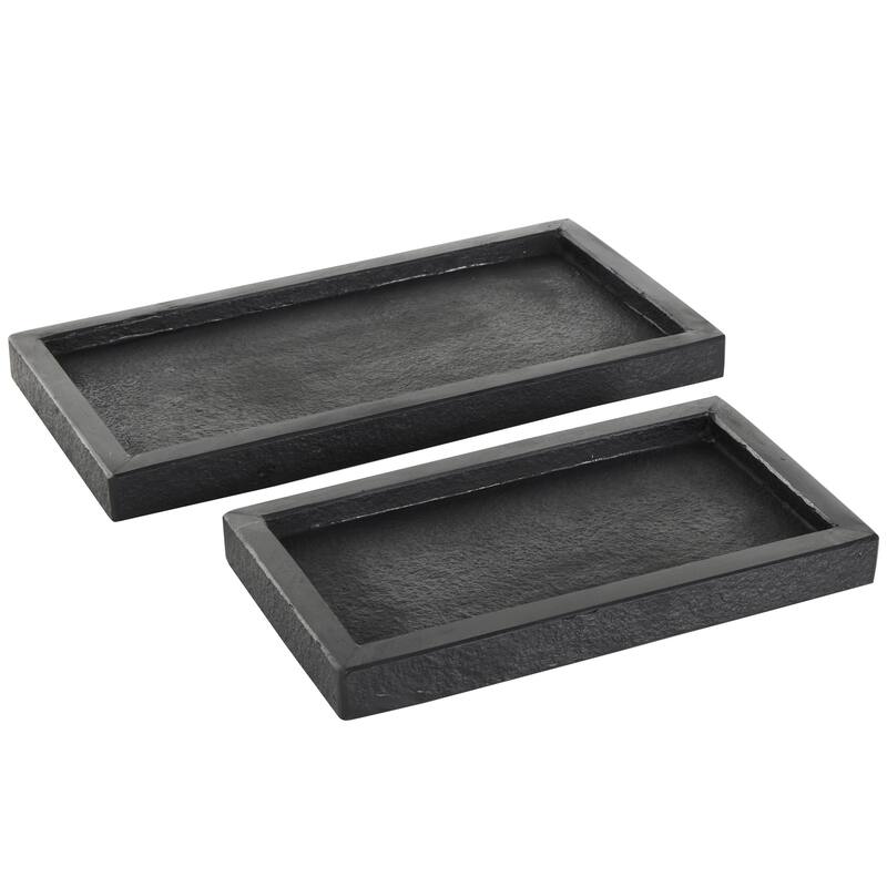 Marble Minimalistic Textured Square Living Room Decor Tray - Set of 2 Black - Roche River Decor - Black - 14", 11"W