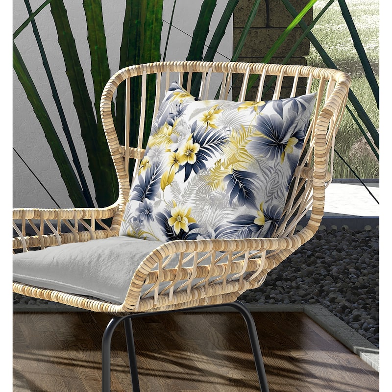 Enchanted Tropics Indoor/Outdoor Reversible Throw Pillow Silver and Yellow