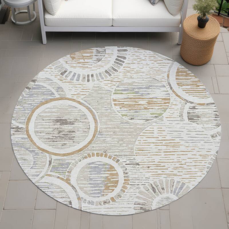 Machine Washable Indoor/ Outdoor Modern Grover Chantille Rug - Ivory - 8' x 8'