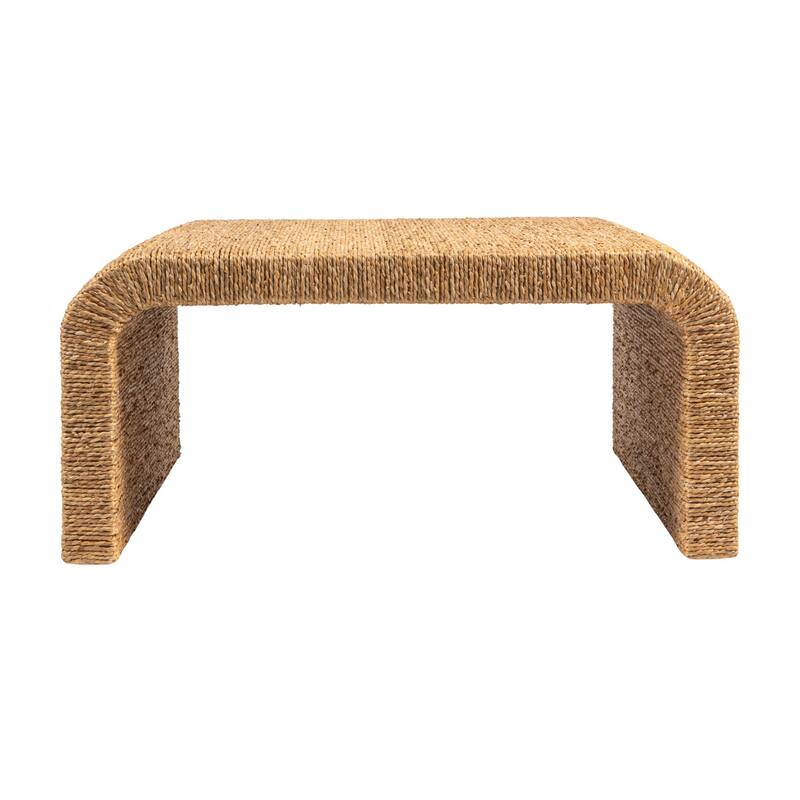 Miramar Water Hyacinth & Acacia Wood Coffee Table with Waterfall Edge