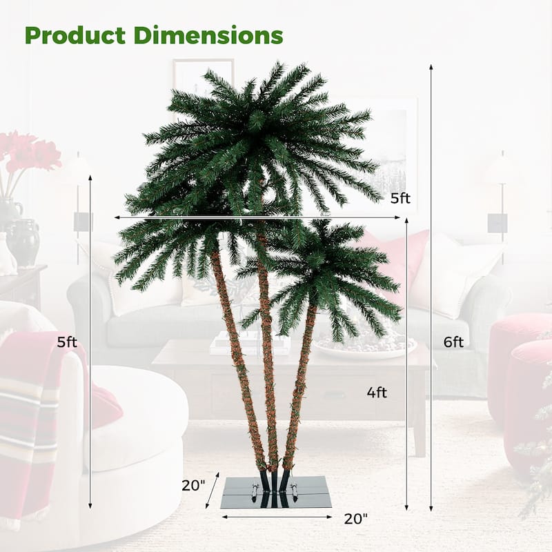 Gymax Artificial Lighted Palm Tree 6 FT Triple Coconut Plam Trees w/ - See Details