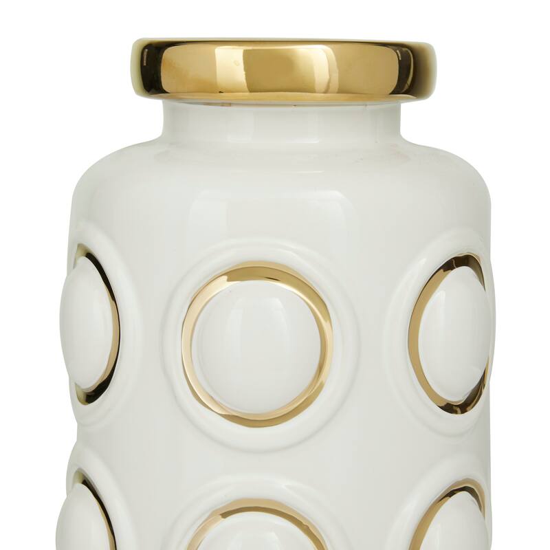 CosmoLiving by Cosmopolitan White Ceramic Vase with Gold Circle Accents