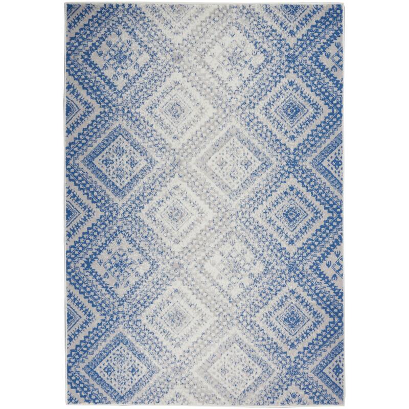 Nourison Whimsicle Boho Distressed Tribal Ivory Blue Area Rug