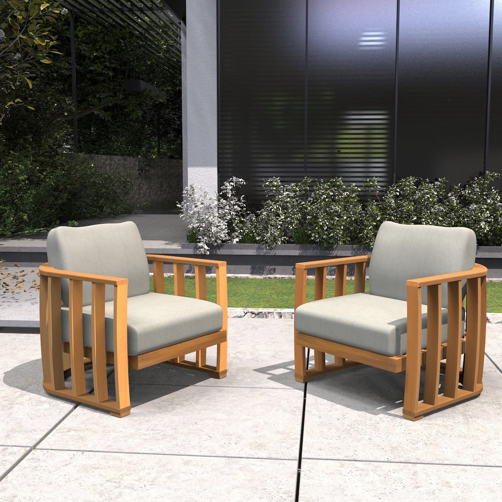 Set of 2 Outdoor Semicircular Ring Shape Acacia Wood Chairs