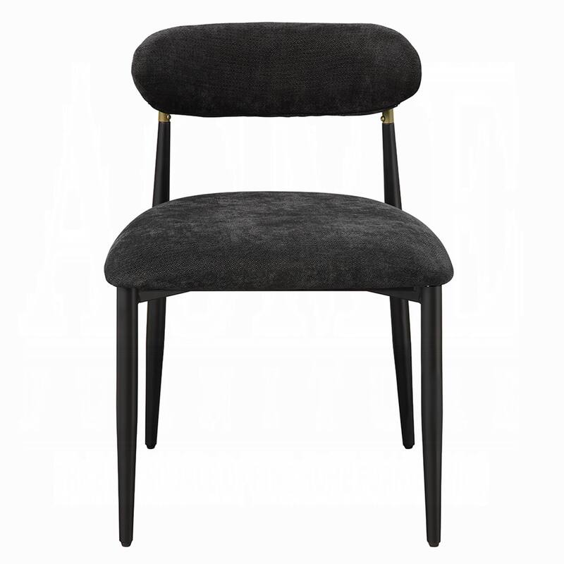 Vonn Side Dining Chair Set of 2, Black Chenille, Curved, Metal Legs