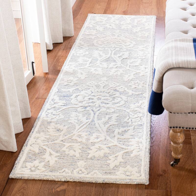 SAFAVIEH Handmade Glamour Hilkeline Modern Wool Rug - 2'3" x 8' Runner - Blue/Ivory