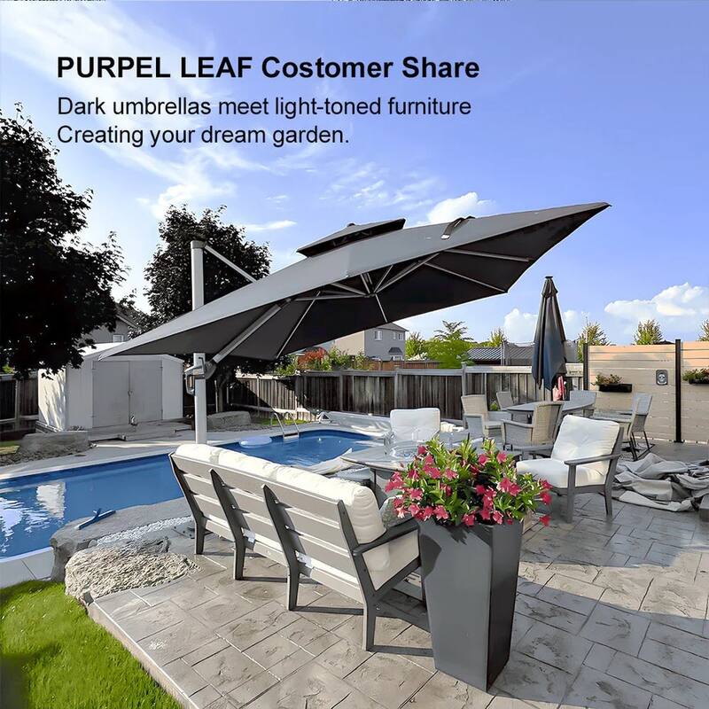 PURPLE LEAF 10ft Square Patio Offset Cantilever Umbrella with Base Included