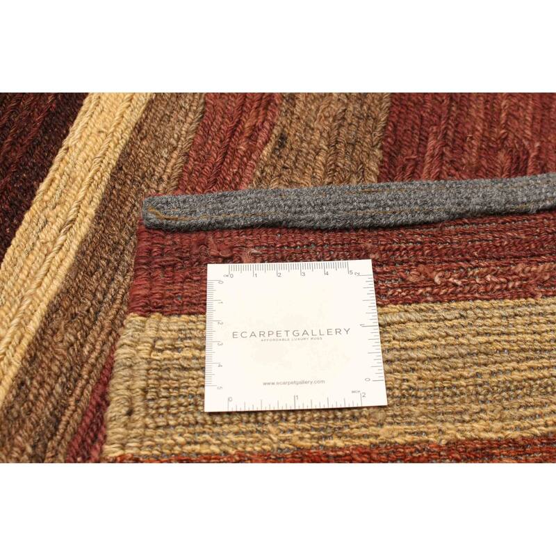 ECARPETGALLERY Flat-Weave Natural Burgundy Wool Tapestry Kilim - 5'5 x 6'11