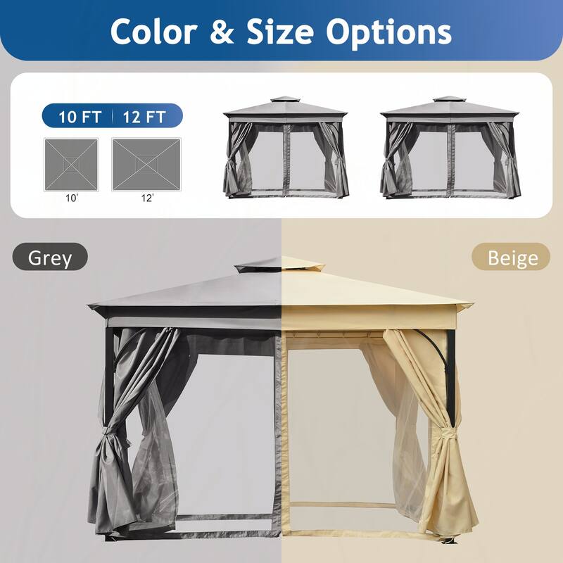 10x12 Outdoor Gazebo Tent with Double Roofs(Grey)