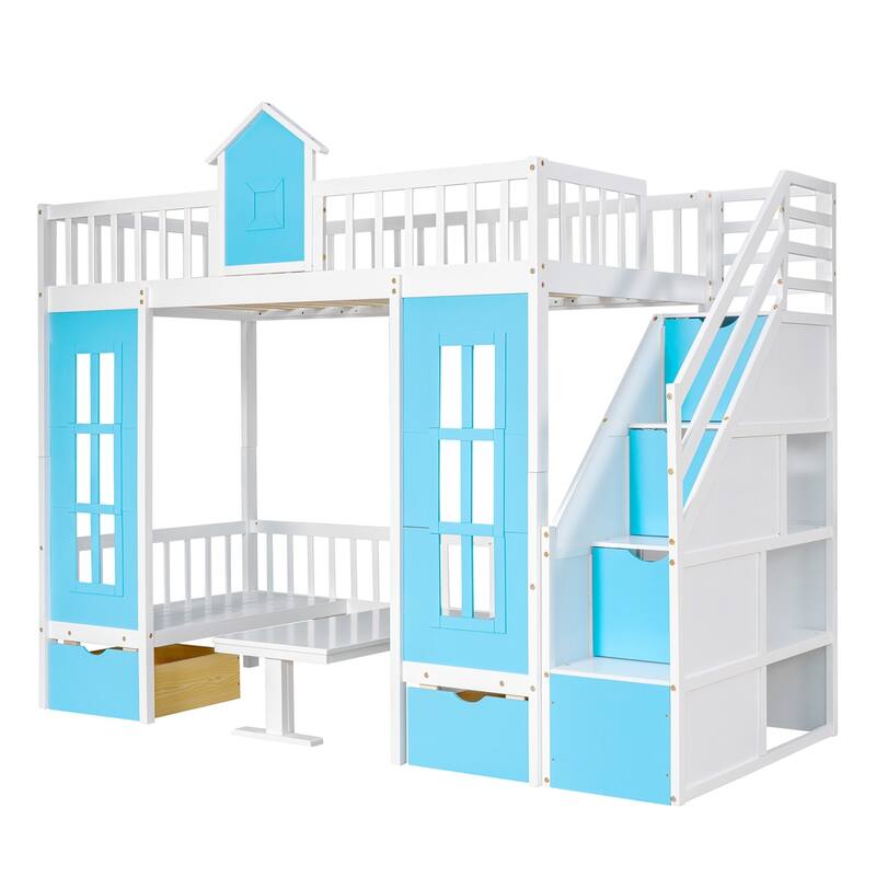 Twin over Twin Bunk Bed with Changeable Table
