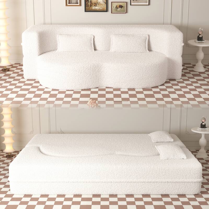 Convertible Teddy Fabric Foam-Filled Sleeper Sofa Bed