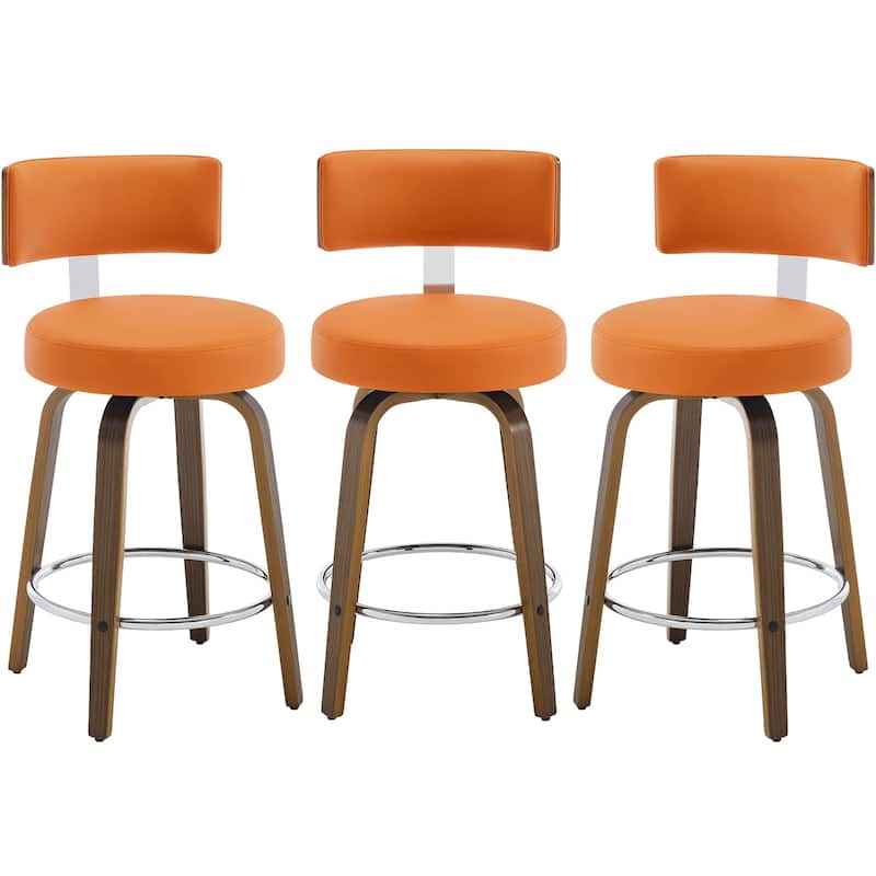 Upholstered Wood Swivel Bar/ Counter Stools, Set of 3