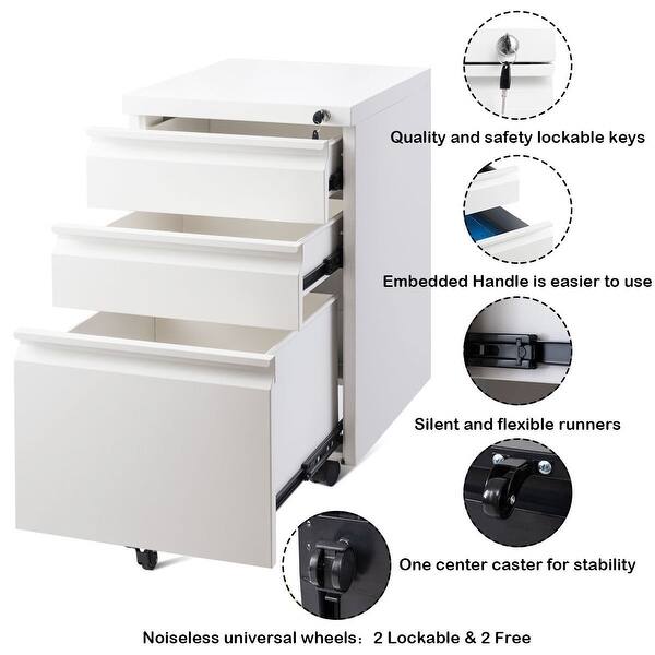 Shop Gymax White Home Office 3 Drawers Mobile File Cabinet Rolling