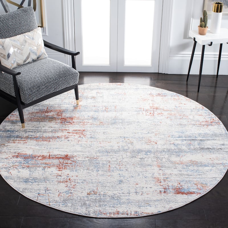 SAFAVIEH Amelia Sanita Modern Abstract Rug - 5' Round - Ivory/Rust