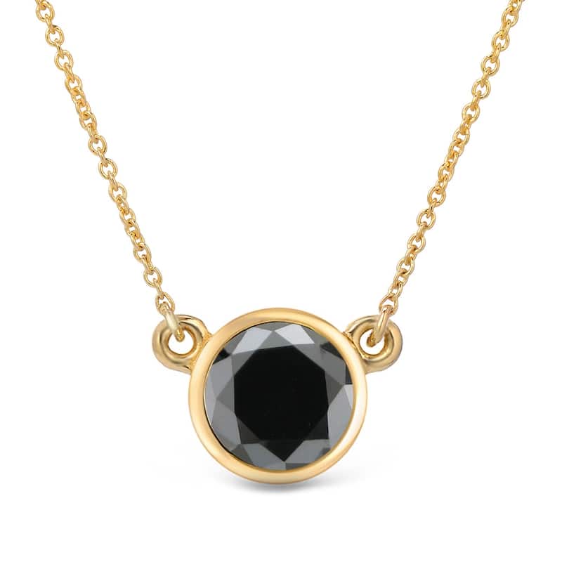 Auriya 14k Gold 1ctw Bezel-set Solitaire Black Diamond Necklace - Yellow