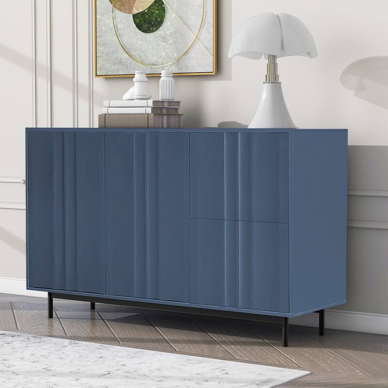 Wave Pattern Modern 2-Door Sideboard Buffet Cabinet with Adjustable Shelves & Drawers for Living Room Storage