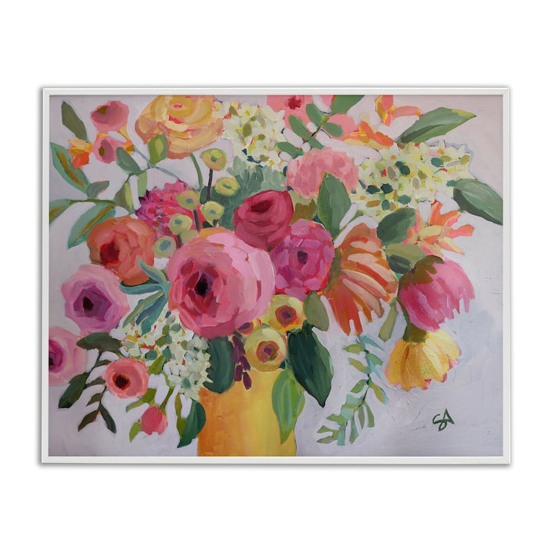 Stupell Assorted Flowers in Pink & Yellow Framed Giclee Art Design By Suzanne Allard - 20 x 16 - White