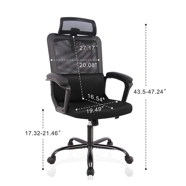 dimension image slide 1 of 15, Ergonomic Mesh Executive Chair Home Office Chair with Lumbar Support, Headrest