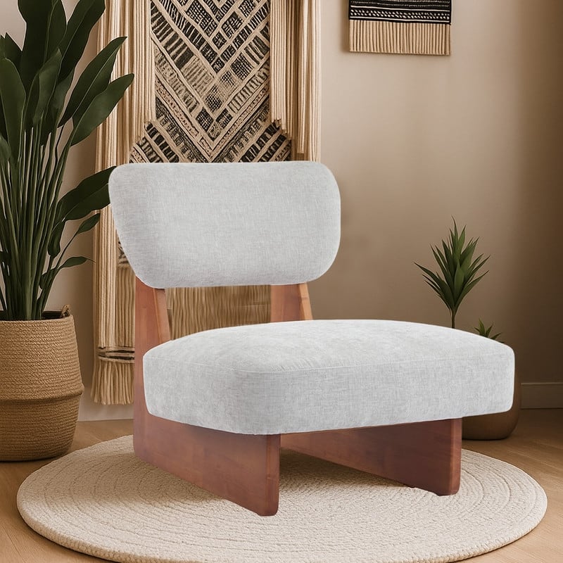 Design-inspired Polyester Upholstery Accent Lounge Chair with Wood Base,Set of 2 - Grey/Walnut