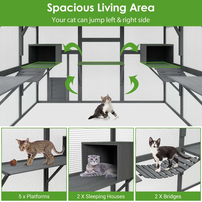 Large Outdoor Cat Enclosures with Houses, Bridges, Walks&UV Proof
