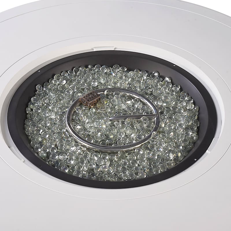 Round 44 in. x 44 in. Aluminum Propane Fire Pit Table with Glass Beads, Two Covers, Lid, 57,000 BTUs