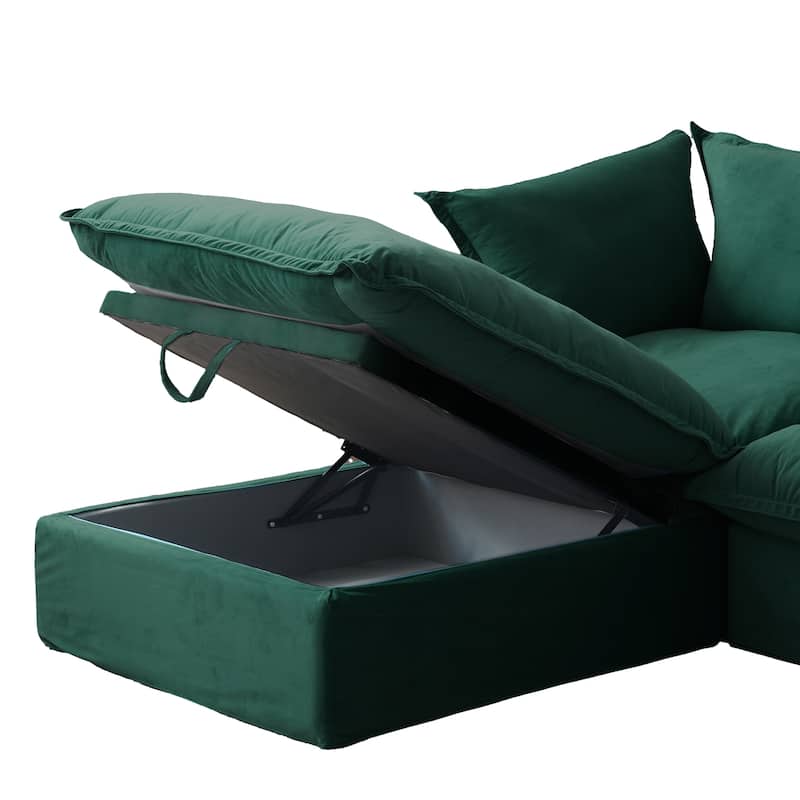 122.82'' Upholstered Sofa, L-shaped Velve Modular Sectional Sofa Couch with Ottoman