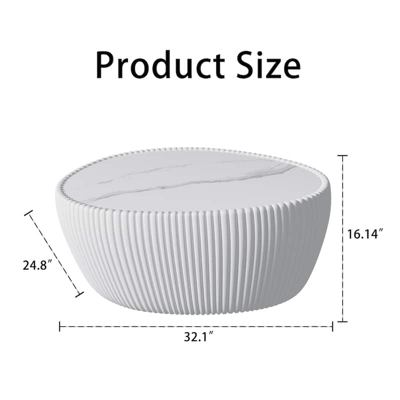 Modern Drum Coffee Table, Goose Egg Shape Coffee Table with Marble Top & Pu Frame, Luxury Center Side Table for Small Space