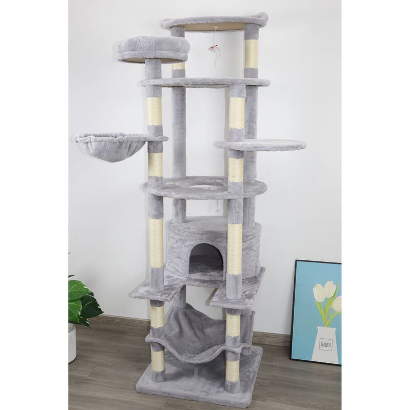 Gray Cat Tree Easy Assemble,Sturdy And Stable Anti-Toppling Fittings Ensure Double Safety.