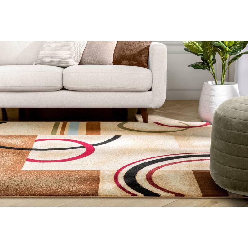 Well Woven Arcs Shapes Natural Modern Abstract Area Rug - 5'3 x 7'3