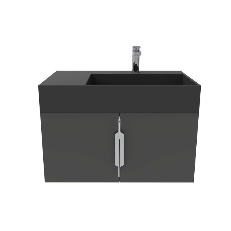 Amazon 30" Wall Mounted Bathroom Right Basin Vanity Set w/ Black Top
