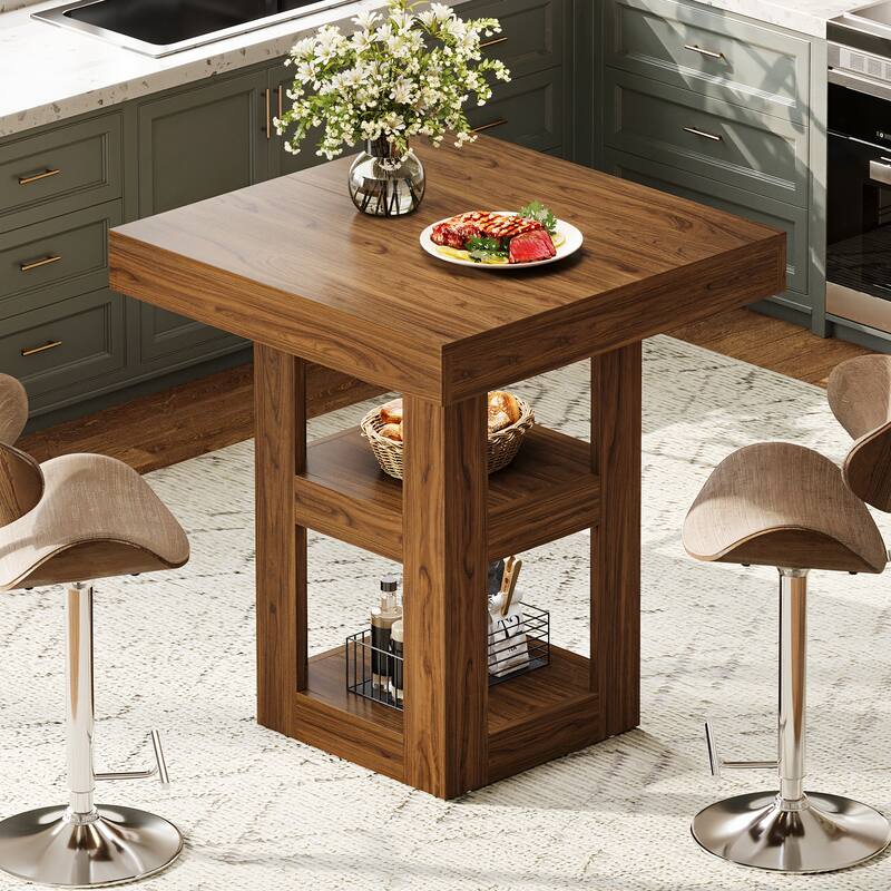 31.5-Inch Square Kitchen Island with Storage Shelves - 31.5" W x 31.5" D x 39.4"