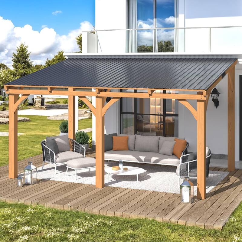 AECOJOY Outdoor Wood Gazebo for Patio, Outdoor Lean to Hardtop Cedar Pergolas and Gazebos Clearance