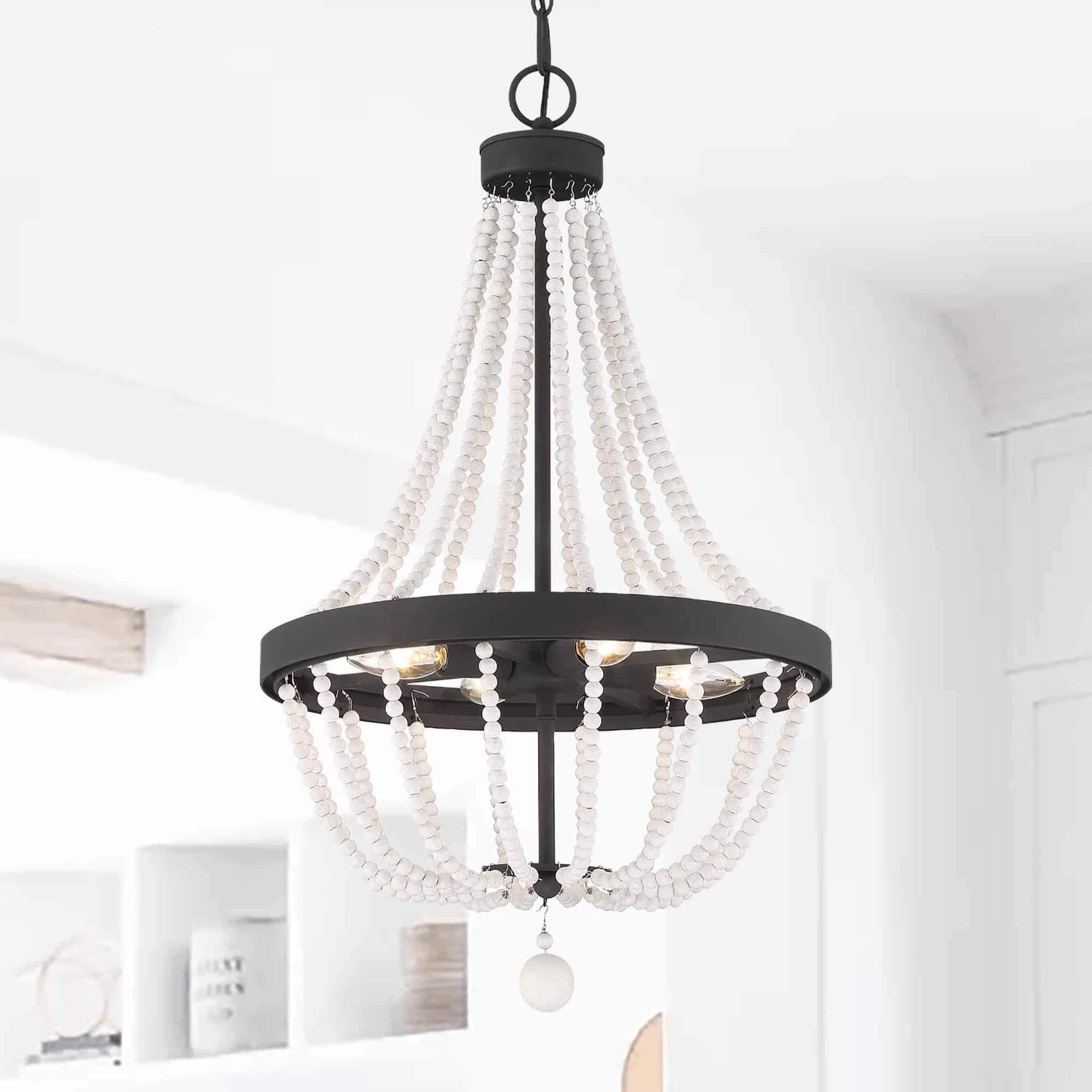 Acroma 4-light Farmhouse Coastal Beaded Empire Chandelier for Dining Room - 16'' W x 16'' D x 27'' H