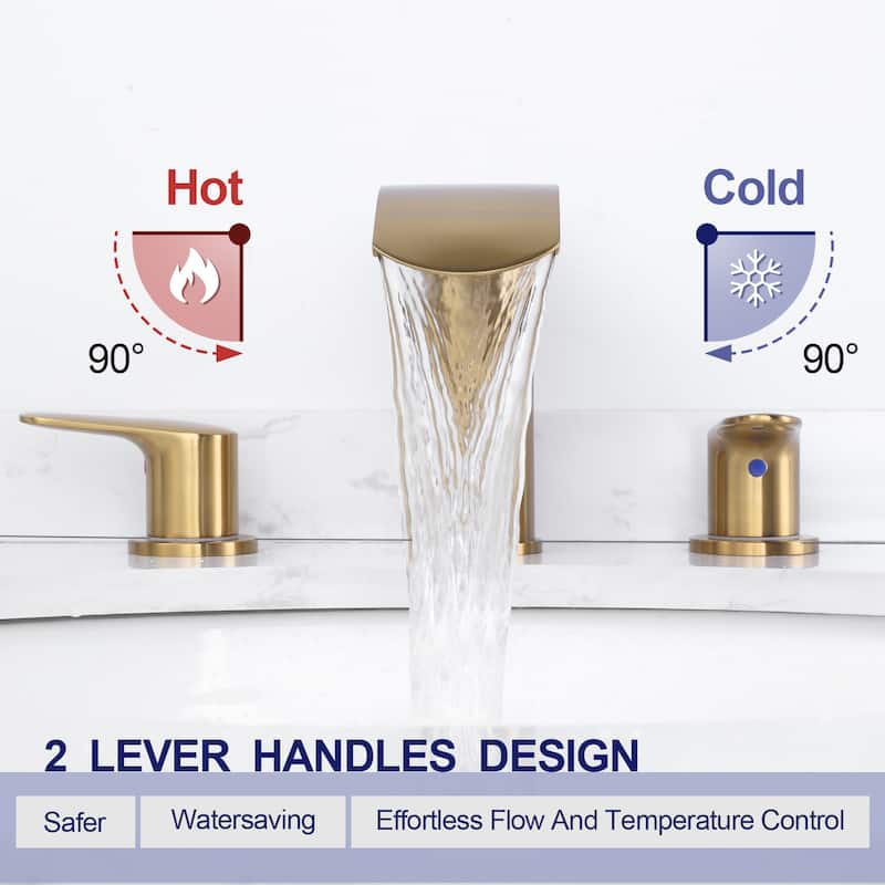 WOWOW 8 in.Double Handle Waterfall Bathroom Faucet with Pop-up Drain