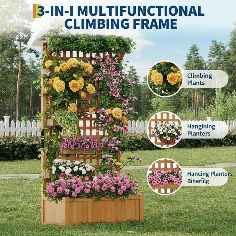 Large Raised Garden Bed, with Trellis, Roof and Drainage Holes