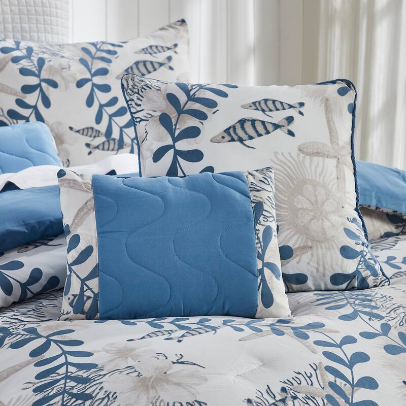 Better Trends Caspian Collection 6-Piece Microfiber Floral Comforter Set in Blue - Soft, Durable & Machine Washable