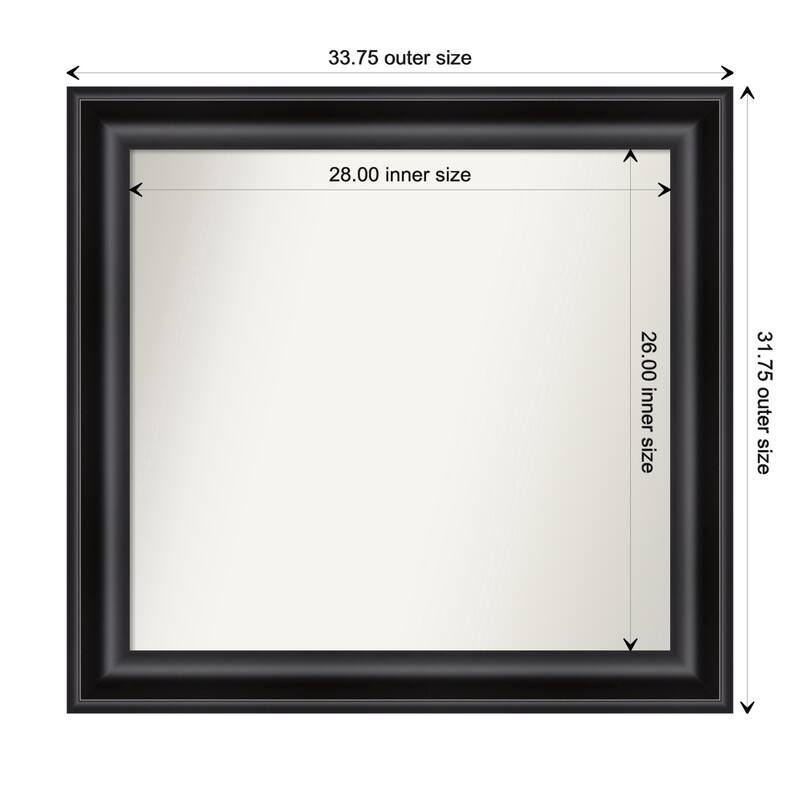 Grand Black Framed Non-Beveled Custom Wall Mirror, Bathroom Vanity Mirror - Outer Size: 33.75 x 31.75