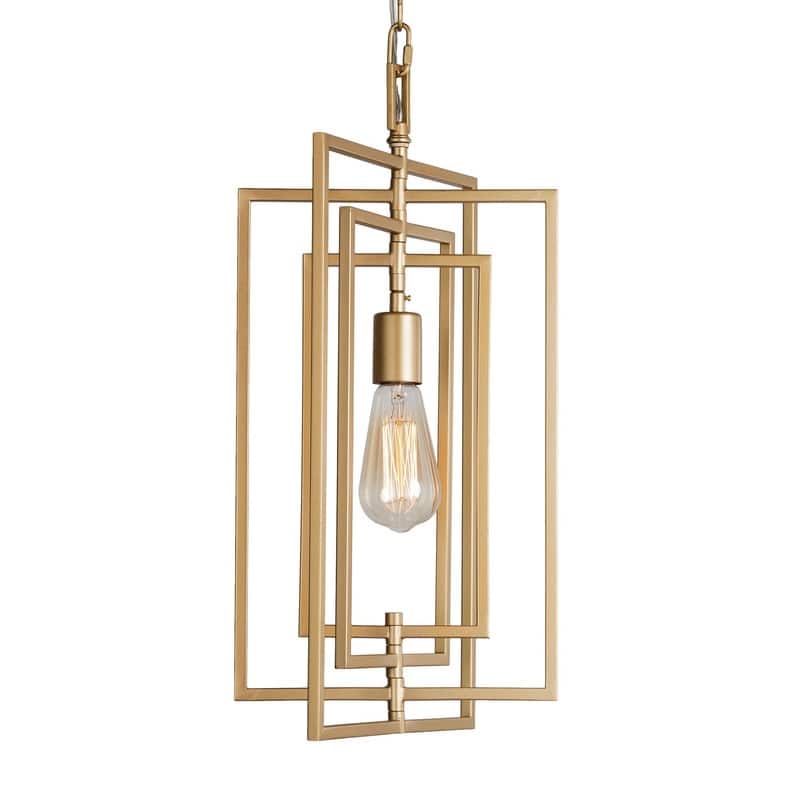 Modern Gold 1-light Chandelier Rectangle Pendant Lights for Dining Room - W 12"x H 20.5"